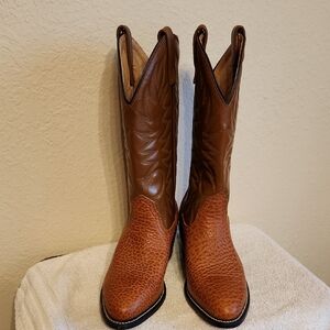 Men's Brown Two-Tone Leather Cowboy Boots - Classic Western Pull-On